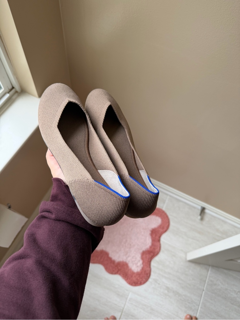Rothy's Brown Knit Ballet Flats with Blue Trim